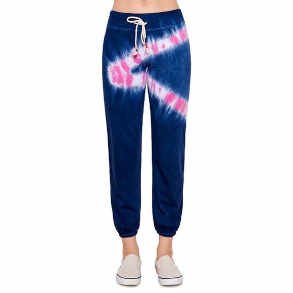 Sundry Jogger Pants Women Elastic Waist Tie Dyed Pull-On Sweatpants Navy Candy - Picture 1 of 7